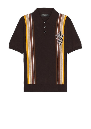 Amiri Stack Stripe Short Sleeve Polo in Brown - Brown. Size L (also in M, S, XL/1X).