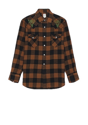 South2 West8 Western Shirt in Black & Brown - Burnt Orange. Size L (also in M).
