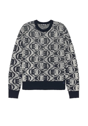 Acne Studios Argyle Sweater in Navy & Oatmeal Melange - Black. Size L (also in M, S, XL/1X).