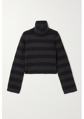 Theory - Cropped Striped Ribbed Wool-blend Turtleneck Sweater - Black - x small,small,medium,large