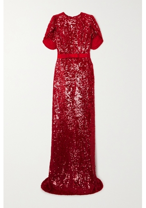 Erdem - Belted Sequined Chiffon Gown - Red - UK 6,UK 8,UK 10,UK 12,UK 14,UK 16
