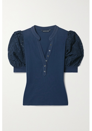 Veronica Beard - Coralee Lace-trimmed Cotton-jersey Blouse - Blue - x small,small,medium,large,x large