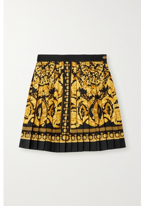 Versace - Pleated Printed Silk-twill Mini Skirt - Gold - IT36,IT38,IT40,IT42,IT44