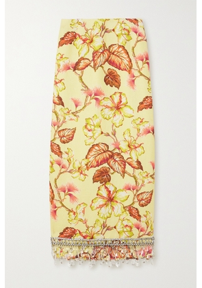 Zimmermann - Matchmaker Crystal-embellished Floral-print Linen Midi Skirt - Yellow - 00,0,1,2,3,4