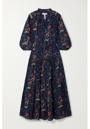 APIECE APART - Trinidad Belted Tiered Printed Organic Cotton-poplin Maxi Dress - Blue - xx small,x small,small,medium,large