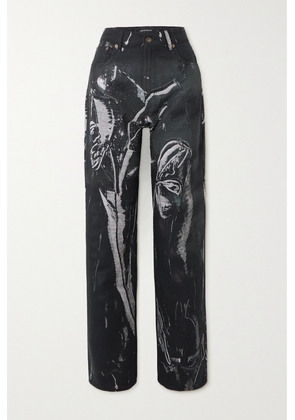 Louisa Ballou - Printed High-rise Straight-leg Jeans - Gray - 27,28,29,30