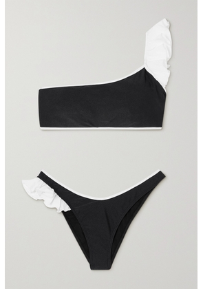 Leslie Amon - Carmen One-shoulder Ruffled Bikini - Black - x small,small,medium,large,x large