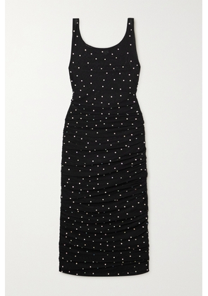 Leslie Amon - Ruched Crystal-embellished Mesh Midi Dress - Black - x small,small,medium,large,x large