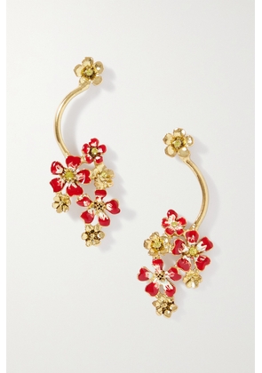 Oscar de la Renta - Gold-tone, Crystal And Enamel Earrings - Red - One size