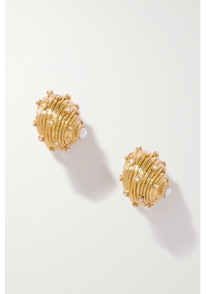 Oscar de la Renta - Dotted Shell Gold-tone Faux Pearl Clip Earrings - One size