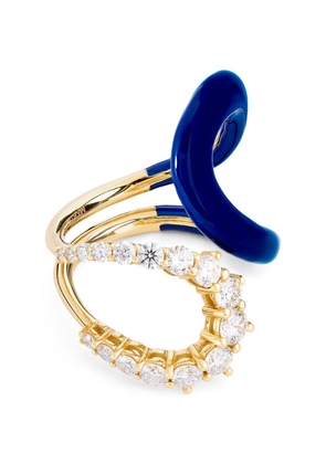 Melissa Kaye Yellow Gold, Diamond And Enamel Aria Ring
