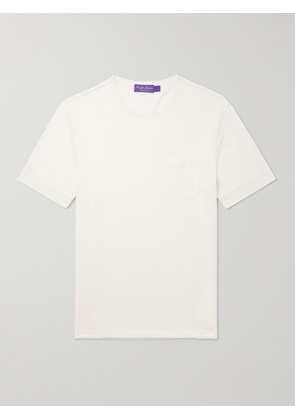 Ralph Lauren Purple Label - Cotton, Silk and Linen-Blend Piqué T-Shirt - Men - White - S