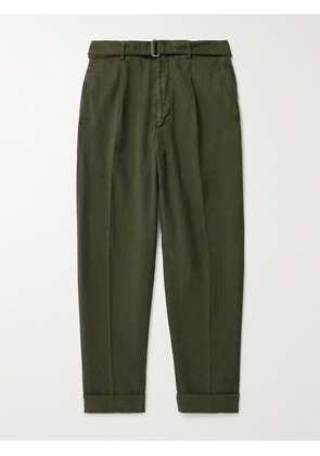 Officine Générale - Hugo Tapered Belted Lyocell, Linen and Cotton-Blend Trousers - Men - Green - IT 44