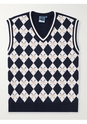 Maison Kitsuné - Profile Fox Argyle Knitted Sweater Vest - Men - Blue - M