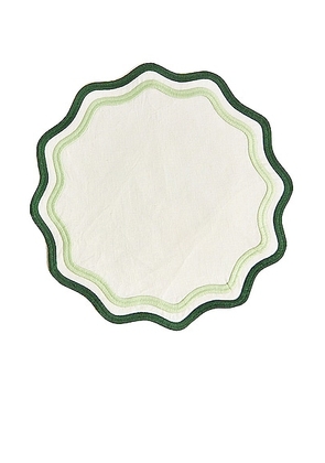 Misette Embroidered Linen Placemats Set Of 4 in Colorblock Dark Green & Sage - Green. Size all.