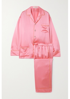 Olivia von Halle - Yves Piped Silk-satin Pajamas - Pink - x small,small,medium,large,x large
