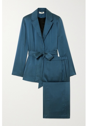 Olivia von Halle - Jagger Belted Silk-habotai Pajama Set - Blue - x small,small,medium,large,x large