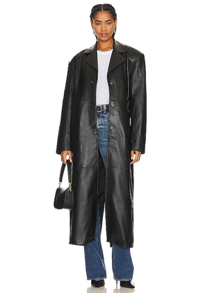 GRLFRND The Long Leather Coat in Black. Size M, S, XL, XS, XXS.