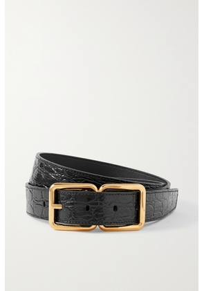 SAINT LAURENT - Croc-effect Leather Belt - Black - 70,75,80,85,90,95