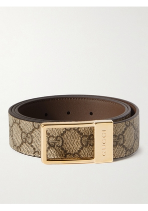 Gucci - 3.5cm Monogrammed Coated-Canvas Belt - Men - Neutrals - EU 80