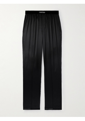 TOM FORD - Velvet-Trimmed Stretch-Silk Satin Pyjama Trousers - Men - Black - S