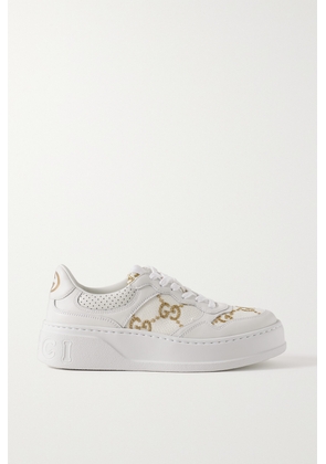 Gucci - Leather And Metallic Embroidered Canvas Platform Sneakers - White - IT36,IT36.5,IT37,IT37.5,IT38,IT38.5,IT39,IT39.5,IT40