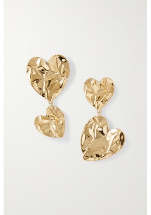 Oscar de la Renta - Stacked Crushed Heart Gold-tone Earrings - One size