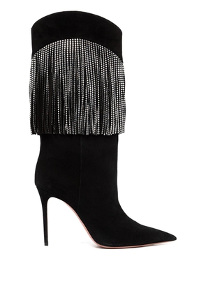 Amina Muaddi Lily crystal-fringe mid-calf boots - Black
