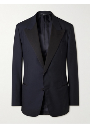 Dunhill - Grosgrain-Trimmed Wool Grain de Poudre Wool Tuxedo Jacket - Men - Blue - IT 48
