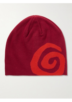 OSTRYA - Swirl Logo-Intarsia Stretch-Knit Beanie - Men - Red
