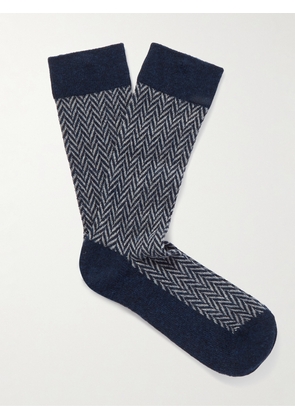 Anonymous Ism - Herringbone Jacquard-Knit Socks - Men - Blue - M