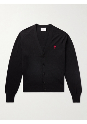 AMI PARIS - Slim-Fit Logo-Embroidered Merino Wool Cardigan - Men - Black - XS
