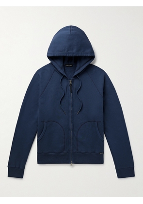 TOM FORD - Garment-Dyed Cotton-Jersey Zip-Up Hoodie - Men - Blue - IT 44