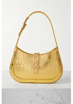 Versace - Small Croc-effect Metallic Leather Shoulder Bag - Gold - One size