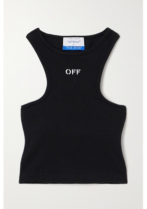 Off-White - Cropped Embroidered Ribbed Stretch-cotton Jersey Tank - Black - IT38,IT40,IT42,IT44,IT46
