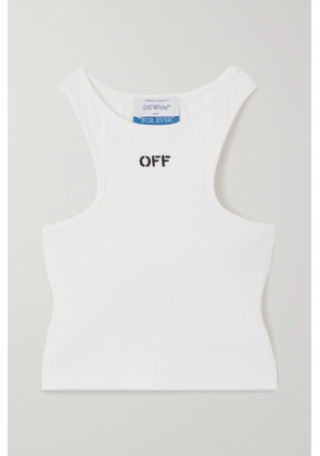 Off-White - Cropped Embroidered Ribbed Stretch-cotton Jersey Tank - IT40,IT42,IT44