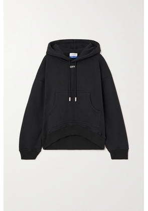Off-White - Embroidered Cotton-jersey Hoodie - Black - xx small,x small,small,medium,large