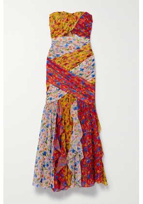 Carolina Herrera - Strapless Ruched Cutout Floral-print Georgette Midi Dress - Multi - US0,US2,US4,US6