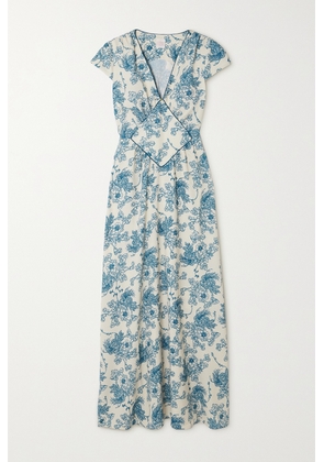 Loretta Caponi - + Net Sustain Diva Gathered Floral-print Crepe Midi Dress - Blue - x small,small,medium,large,x large