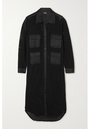 Leslie Amon - Satin-trimmed Cotton-mesh Midi Shirt Dress - Black - x small,small,medium,large,x large