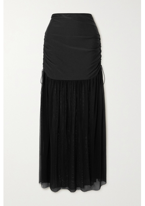 Leslie Amon - Ruched Stretch-jersey And Mesh Maxi Skirt - Black - x small,small,medium,large,x large