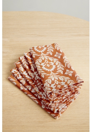 La DoubleJ - Set Of Six Floral-print Linen Napkins - Orange - One size