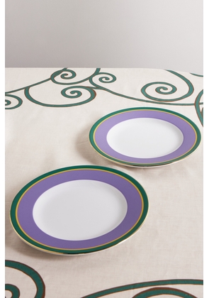 La DoubleJ - Set Of Two Gold-plated Painted Porcelain Dinner Plates - Purple - One size
