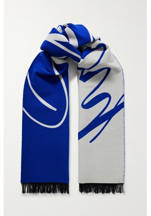 Burberry - Fringed Printed Wool-twill Scarf - Blue - One size