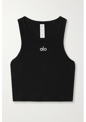 Alo Yoga - Aspire Cropped Ribbed Stretch-cotton Jersey Tank - Black - x small,small,medium,large