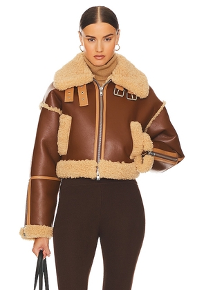 Helsa Cropped Faux Shearling Jacket in Brown. Size M, S, XL, XS.