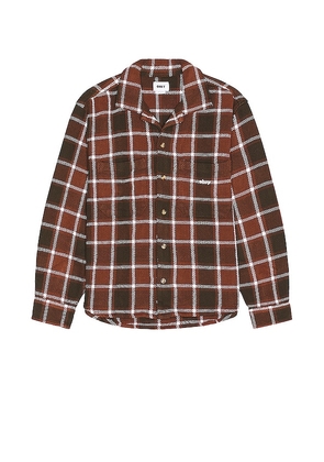 Obey Bigwig Plaid Woven Shirt in Brown. Size M, S.