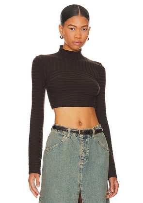 NBD Dylan Wide Rib Cropped Sweater in Chocolate. Size M, S, XL.