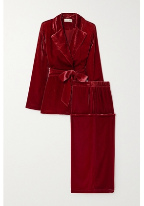 Olivia von Halle - Jagger Belted Velvet Pajama Set - Red - x small,small,medium,large,x large