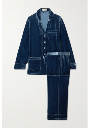 Olivia von Halle - Coco Piped Velvet Pajama Set - Blue - x small,small,medium,large,x large